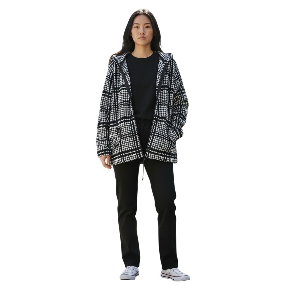 Athletic Collection Womens XL Houndstooth Plaid Full Zip Hooded Fleece Jacket